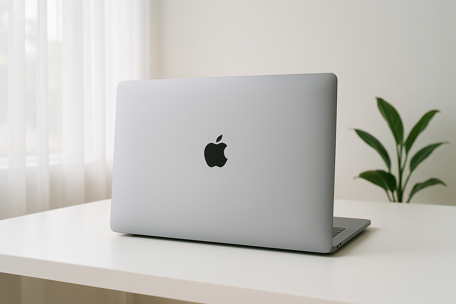 MacBook ouvert sur un bureau lumineux